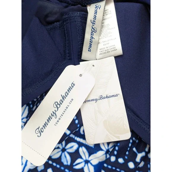 Tommy Bahama Indigo Cowrie Diamonds Over The Shoulder Shirred Tankini To… - Picture 9 of 10